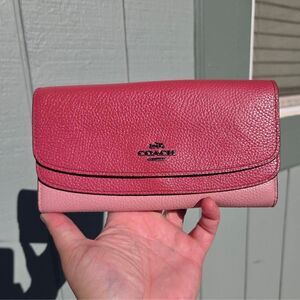 Coach Two Tone Pink Colorblock Leather Double Flap Snap Wallet F53858